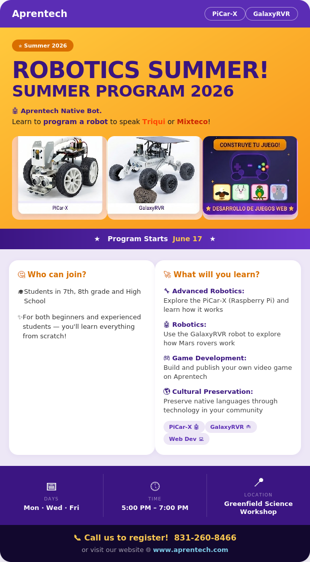 Aprentech summer program flyer
